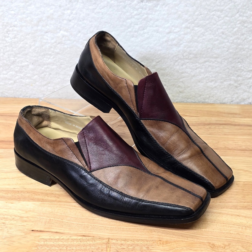 Giorgio Brutini Mens Tri-Tone Leather Slip-On Loafers Black Brown Burgundy 8.5 D